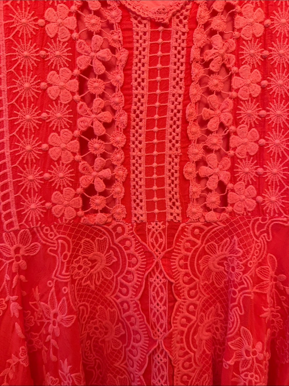 Johnny Was Coral Pink Sleeveless Embroidered Lace Dress Medium